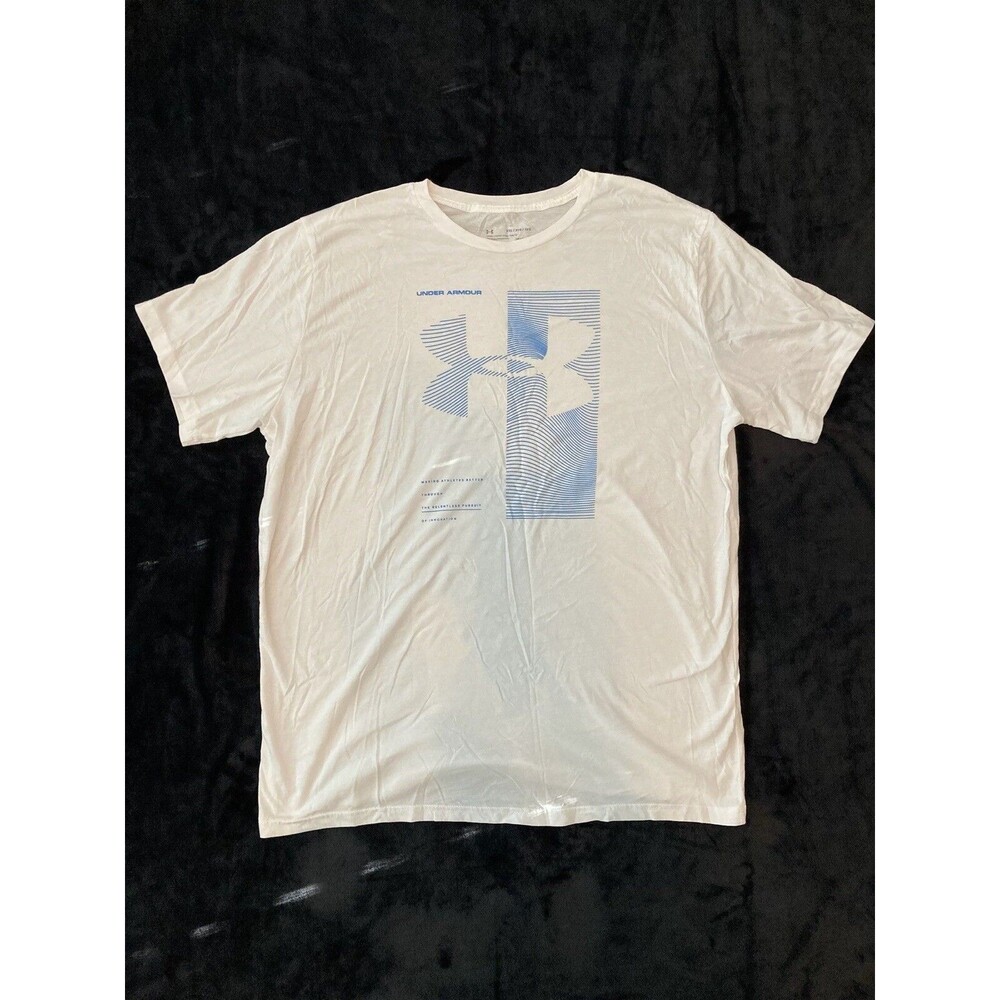 Under Armour HeatGear T-Shirt 2XL Loose Logo Short Sleeve XXL White Blue Graphic